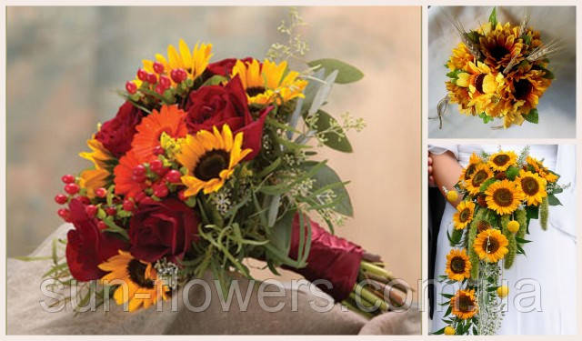 Весільний букет із соняшниками, фото 1
