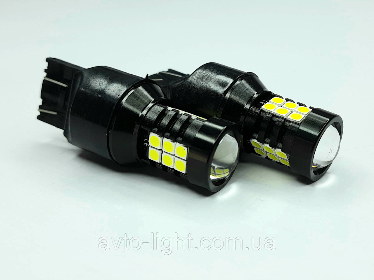 T20 W21/5W 7443 21SMD 3030 (2 контакти чорні + лінза)