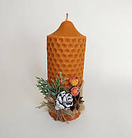 Свічка циліндр декоративна з натурального бджолиного воску Колір оранжевий. Різдвяна свічка. Новорічна свічка.