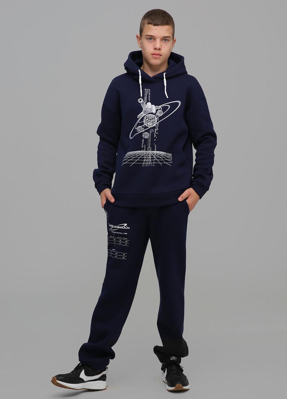 Костюм спортивний для хлопчика підлітка дитячий теплий тринитка з начосом Eliot Синій Tiaren