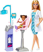 Кукла Барби-Данстист с маленьким пациентом и аксессуары Barbie Careers Blonde Dentist Doll HKT69