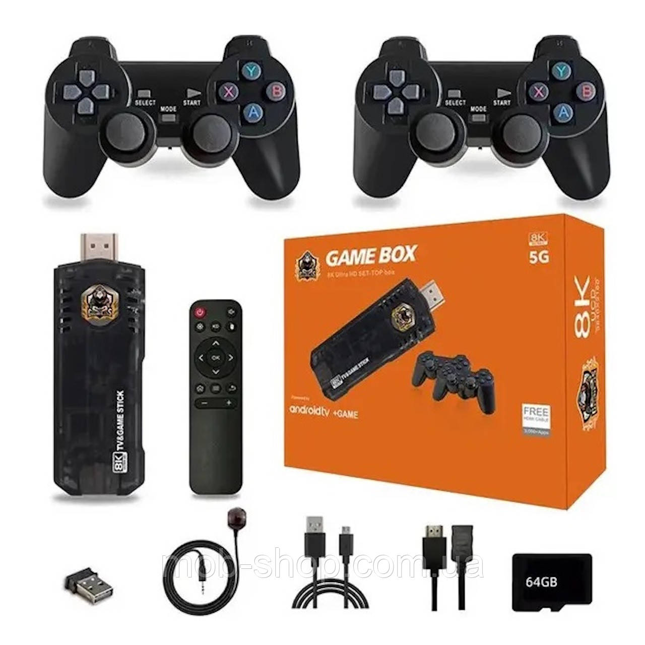 Ігрова смарт приставка X8 4K Android Smart TV Stick 2/16 Гб приставка з бездротовими джойстиками, фото 1