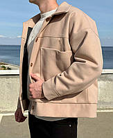 Мужская стильная утеплённая кашемировая куртка оверсайз бежевая