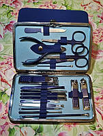 Маникюрный набор 18 предметов, педикюрный набор (синий в футляре)