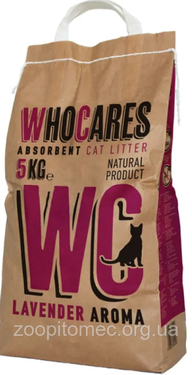 Наповнювач у котячий туалет WC ВІСИ ЛАВАНДА (WhoCares Lavander) мінеральний із запахом лаванди, 5 кг Наповнювач у котячий туалет WC ВІСИ ЛАВАНДА