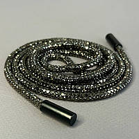 Шнурок стразовый 4 мм, длина 120 см - кристал черный