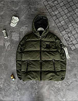 Мужская зимняя куртка Stone Island хаки до -20*С Пуховик Стон Айленд с капюшоном