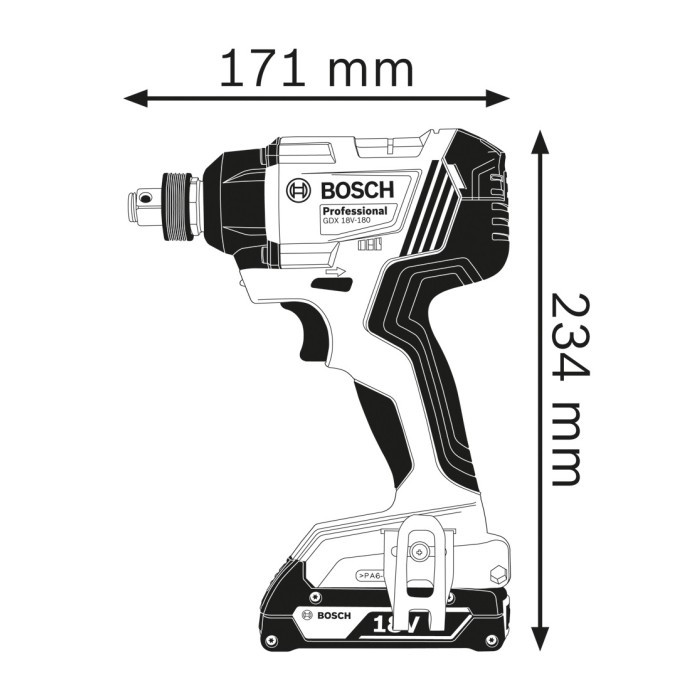 Аккумуляторный ударный гайковерт Bosch GDX 180-LI (18 В, 2х2 А*ч, 180 Н*м) BF - фото 6 - id-p2015367776