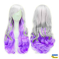 Длинный парик - 60см, серо-фиолетовый, волнистые волосы с косой челкой, косплей, аниме