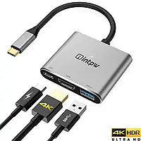 Адаптер хаб 3в1 HDMI USB 3.0 зарядным портом Type-C