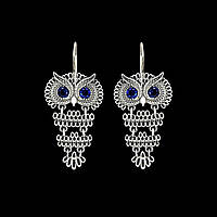 Серебряные серьги "Сова" с цветными фианитами