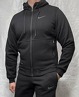 Мужской спортивный костюм Nike с капюшоном чёрный зимний теплый на флисе