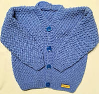 Дитяча тепла в'язана напіввовняна темно-блакитна кофта на хлопчика 6-9 місяців, зріст 68-74 см