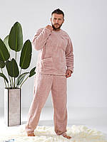 Пижама мужская махровая с длинным рукавом пудра БАТАЛ, комплект для дома кофта со штанами БОЛЬШИЕ РАЗМЕРЫ