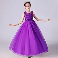 Длинное праздничное детское платье с фатиновой юбкой р.120,130 см фиолетовое