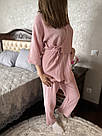 Жіночий піжамний костюм двійка Кімоно з мусліну, рожевий, фото 2