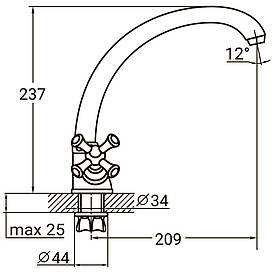 Змішувач PL 1/2" для кухні гусак вухо на гайці AQUATICA PL-4B155C BF