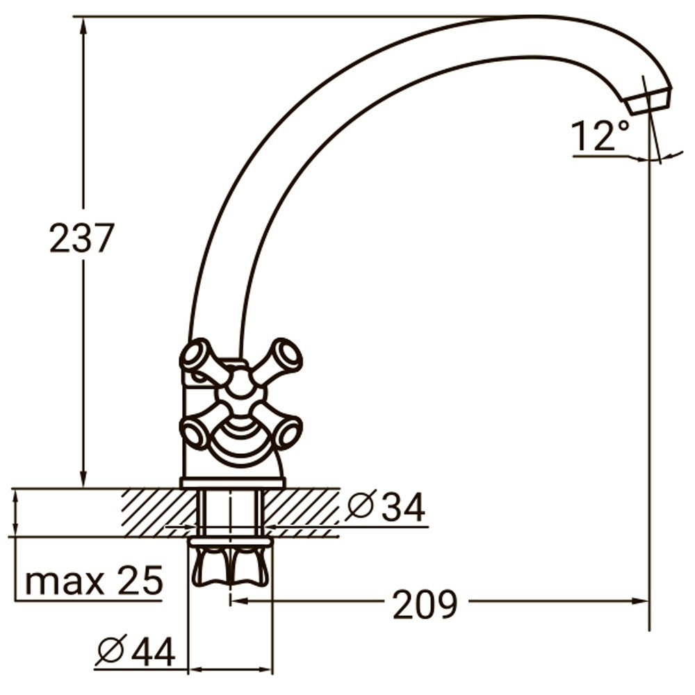 Змішувач PL 1/2" для кухні гусак вухо на гайці AQUATICA PL-4B155C BF