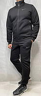 Мужской спортивный костюм Nike без капюшона черный зимний теплый на флисе