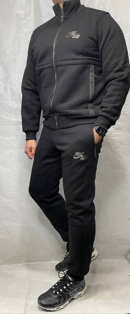 Мужской спортивный костюм Nike без капюшона черный зимний теплый на флисе - фото 1 - id-p2015541182