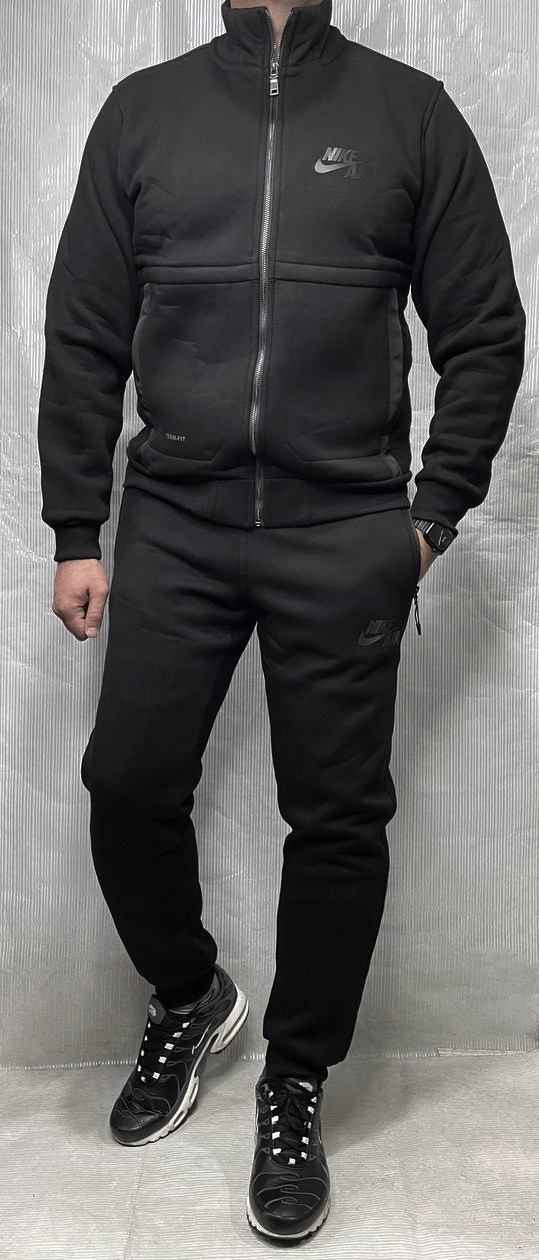 Мужской спортивный костюм Nike без капюшона черный зимний теплый на флисе - фото 2 - id-p2015541182