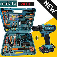 Шуруповерт Makita ударный 24V 5A Li-Ion с набором инструментов Аккумуляторный шуруповерт макита