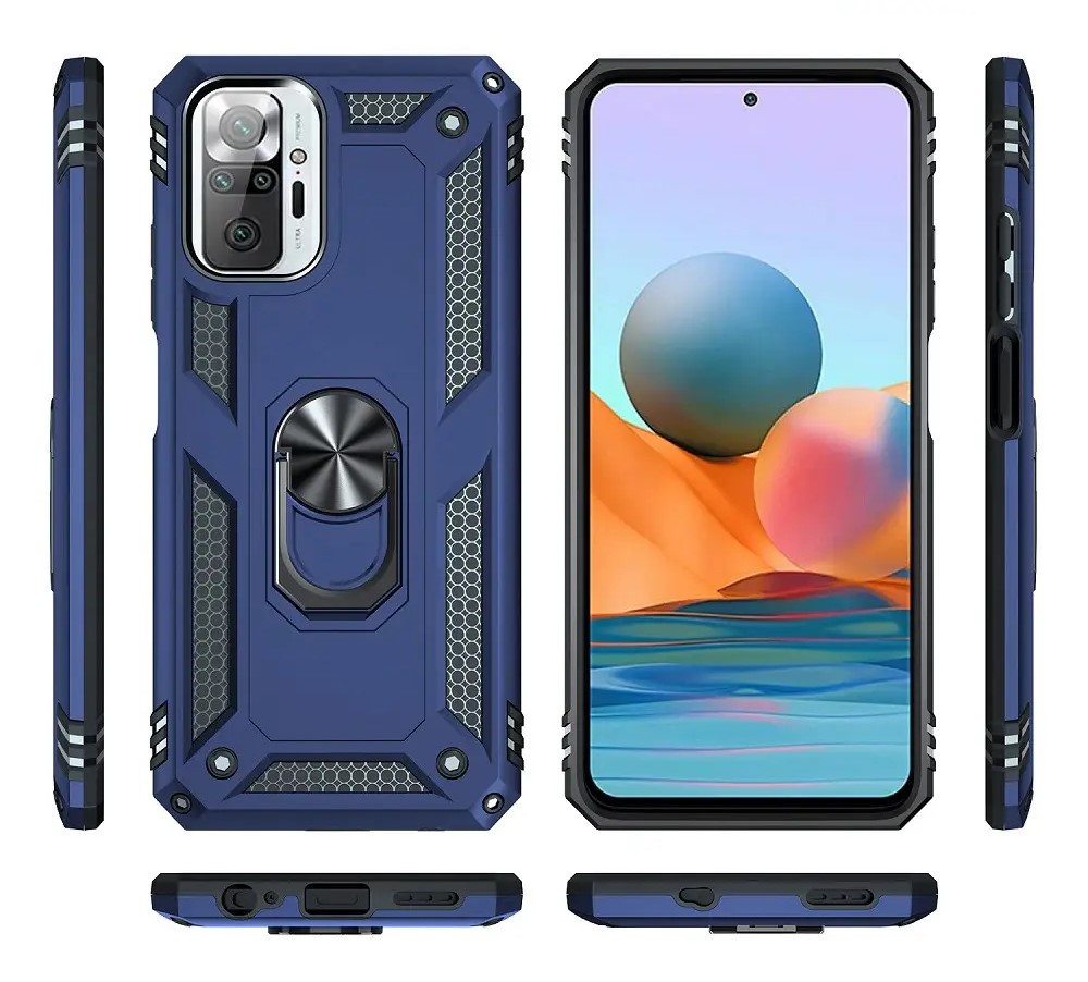 Протиударний матовий чохол для Xiaomi Redmi Note 10 Pro синій бампер із кільцем підставкою, фото 1
