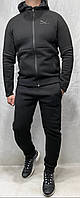 Мужской спортивный костюм Puma с капюшоном чёрный зимний теплый на флисе