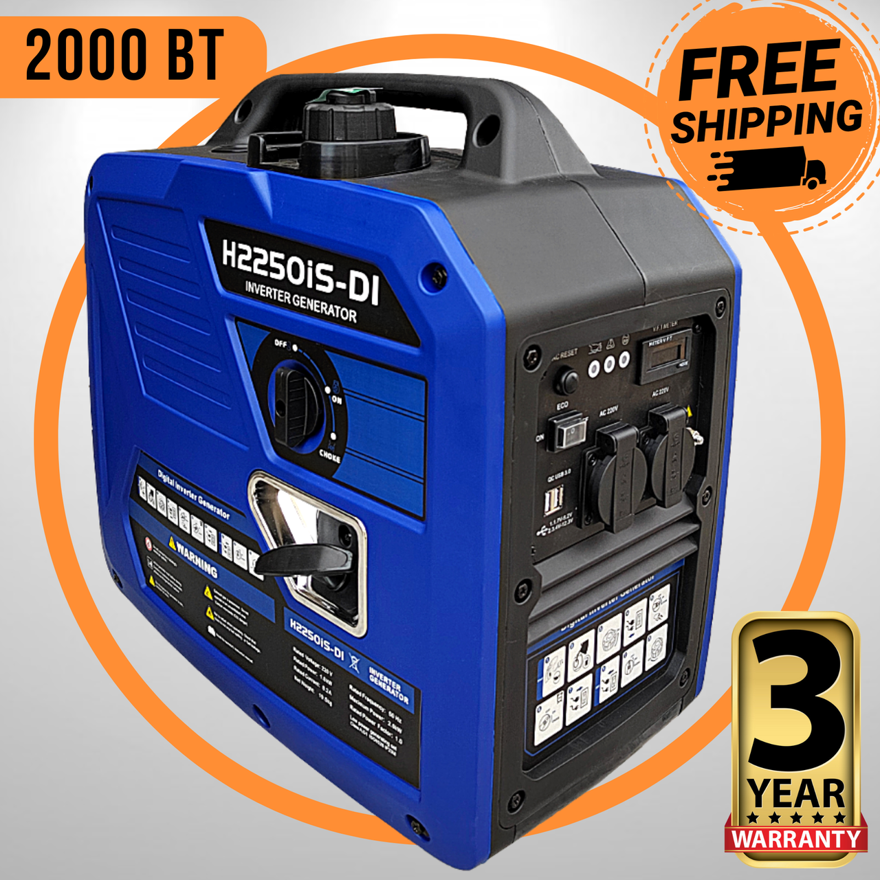 Інверторний Генератор Бензиновий 2.0 кВт Мідь INVO Н2250іS D1 Бензогенератор 2000 Вт із Ручним Запуском