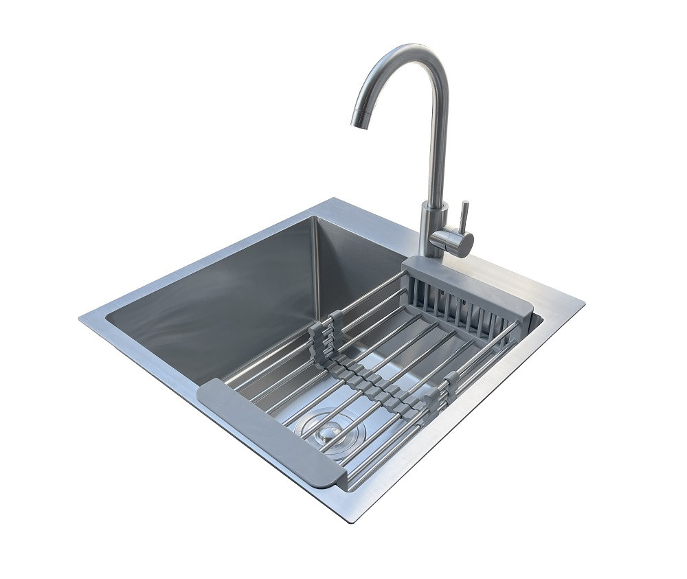 Кухонний набір: Кухонна мийка Romzha Arta U-450 A 5050 + змішувач + кошик + сифон
