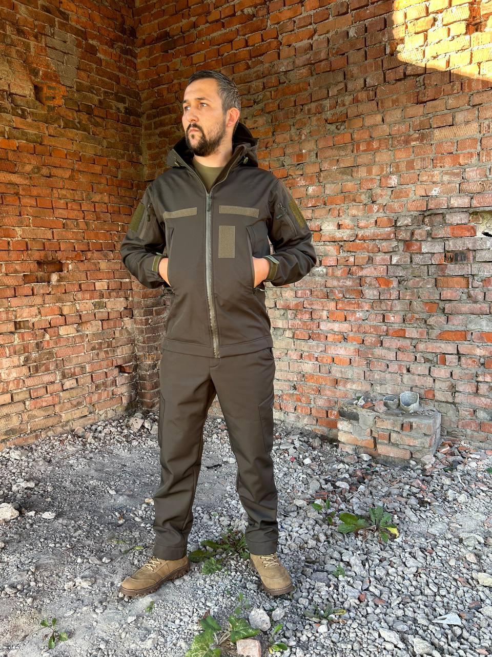 Костюм тактичний демісезонний софтшелл Олива, чоловічий комплект утеплена куртка на флісі та штани, фото 1