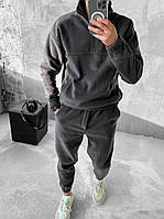 Мужской спортивный костюм монохром (темно-серый) теплый молодежный сезон осень-зима двойной флис soc239