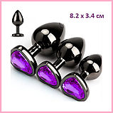 Чорна корок для анального сексу 8.2 х 3.4 см, Металевий анальний корок із каменем, Інтимні іграшки, фото 2