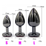 Чорна корок для анального сексу 8.2 х 3.4 см, Металевий анальний корок із каменем, Інтимні іграшки, фото 5