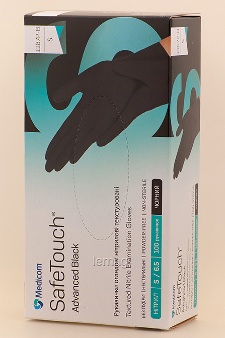Medicom Рукавички нітрилові 3.5 г, 100 шт - Чорні, розмір S, фото 1