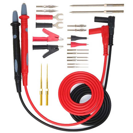 Щупи для мультиметра, тестера силіконові, тонкі 1000V / 20A з набором насадок 20 шт., фото 1