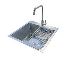 Кухонний набір: Кухонна мийка Romzha Arta U-450 B 5050 + змішувач + кошик + сифон