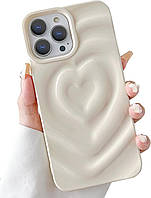 Белый 3D-чехол для iPhone 13 Pro Max из противоударного силикона с узором в форме сердец