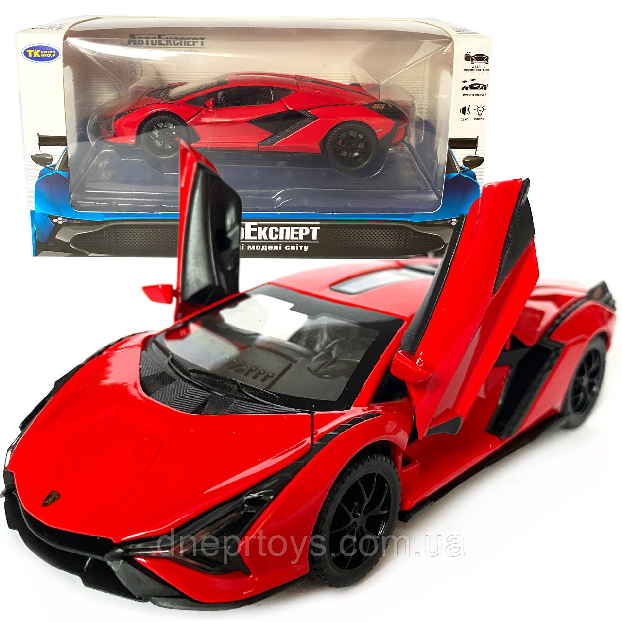 Іграшкова машинка металева Lamborghini Sian, Ламборгіні сіан, червоний, звук, світло, інерція, відкр двері, багажник, капот,, фото 1