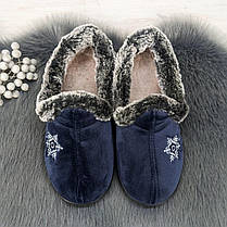 Тапочки чуні жіночі велюрові сині на хутрі SV 2878, фото 5