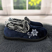 Тапочки чуні жіночі велюрові сині на хутрі SV 2878, фото 2
