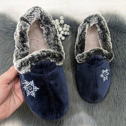Тапочки чуні жіночі велюрові сині на хутрі SV 2878, фото 1