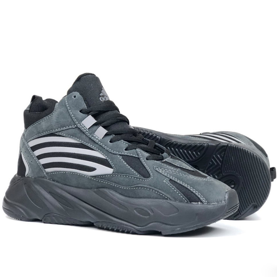 Жіночі зимові кросівки Adidas Yeezy Boost 700 замшеві повсякденні на хутрі сірі
