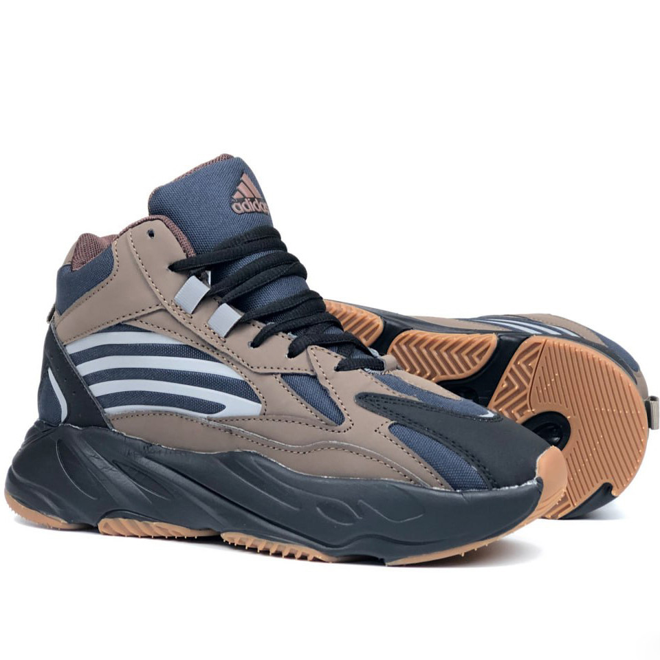 Жіночі зимові кросівки Adidas Yeezy Boost 700 замшеві повсякденні утеплені коричневі