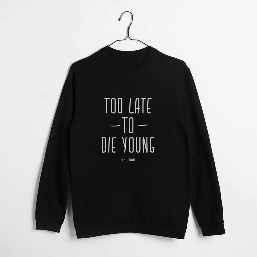 Світшот "Too late to die young" унісекс, Чорний, L, Black, англійська, фото 1