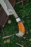 Ніж ручної роботи узбецького типу «Пчак #5» (Сокіл) зі шкіряними піхвами 95х18/57-58 HRC, фото 3