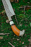 Ніж ручної роботи узбецького типу «Пчак #5» (Сокіл) зі шкіряними піхвами 95х18/57-58 HRC, фото 7