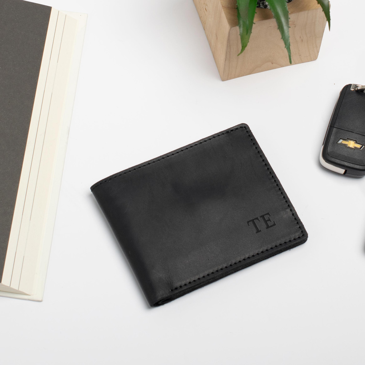 Портмоне чорний з тисненням "Ініціали" шкіряний персоналізований, Чорний, Black, фото 1