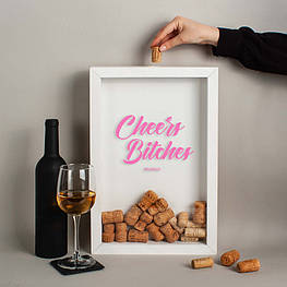 Рамка для винних корків "Cheers Bitches", Білий, англійська