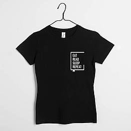 Футболка "Eat Read Sleep Repeat" жіноча, Чорний, XS, Black, англійська